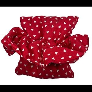 White and red heart print homemade Mardi Gras bead bag and scrunchie bundle